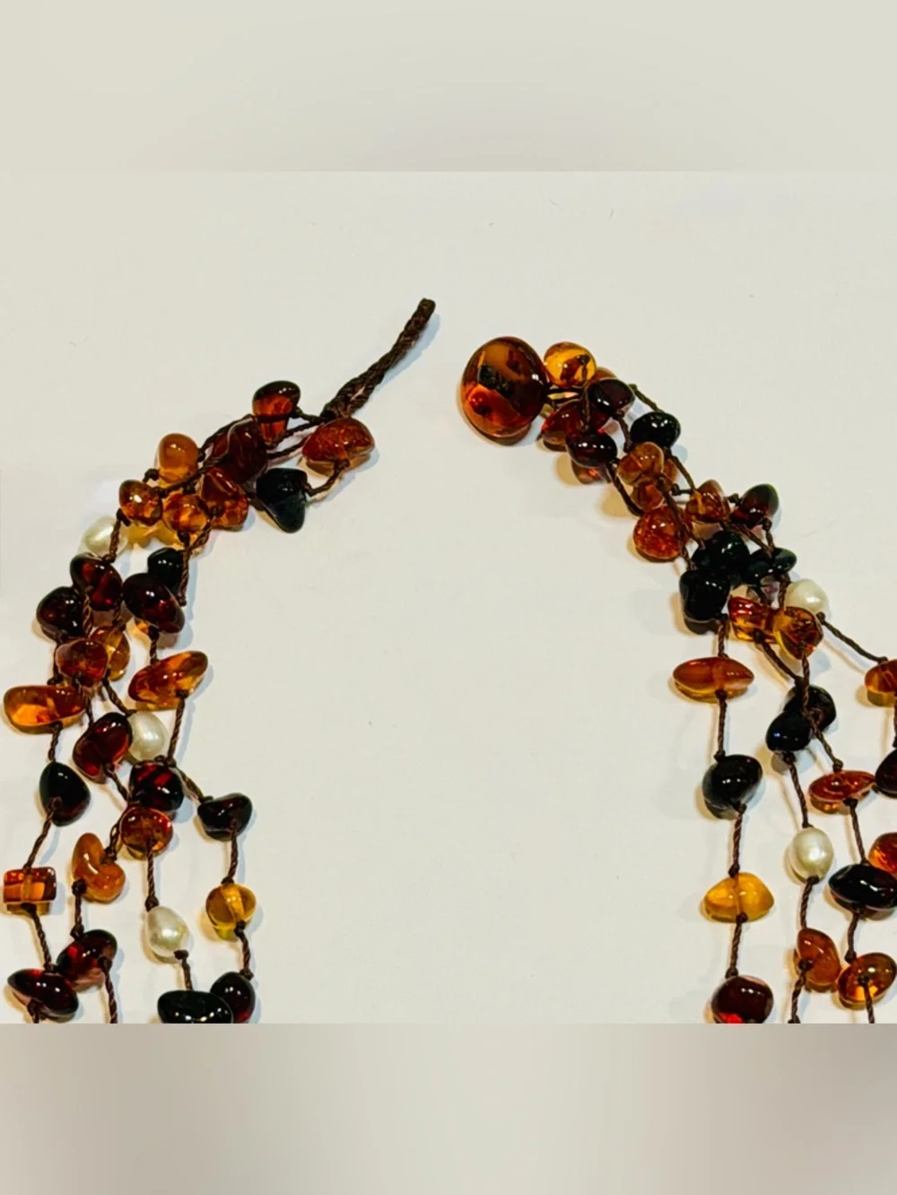 Boho Multi Strand Amber Necklace w/ Large Pendant Statement Piece - Picture 3 of 7